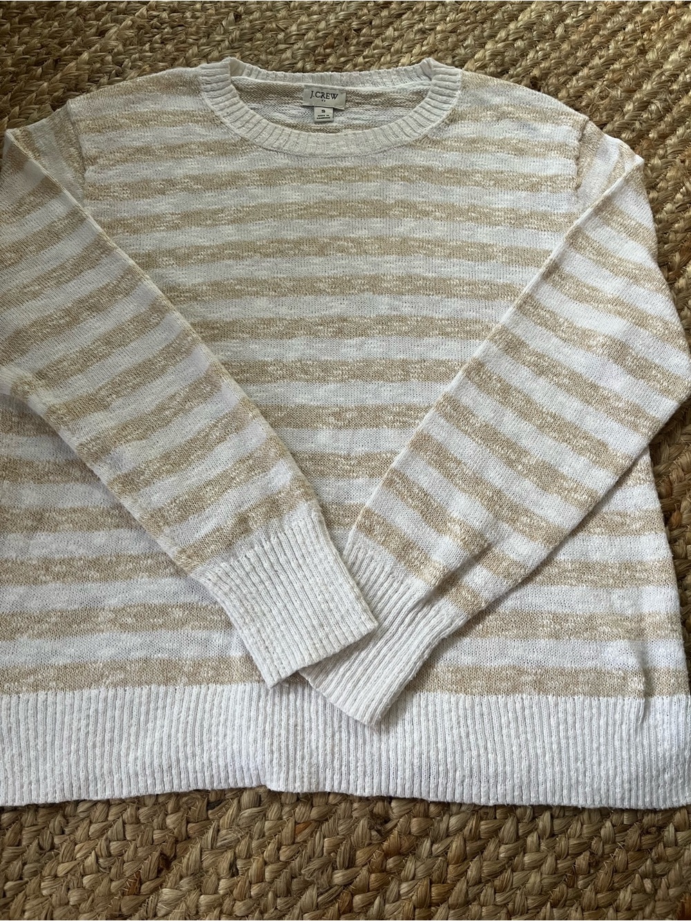 J. Crew Women’s Striped Crewneck Sweater in Cream and Tan